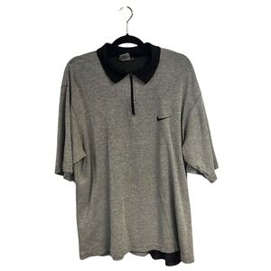 Nike‎ Men Vintage '90s Quarter Zip Ribbed Collar Short Sleeve Polo Shirt Gray XL